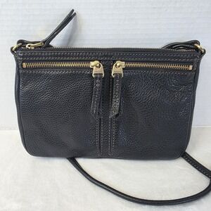 Fossil Purse ERIN Pebbled Leather‎ Black Double Front Zip Pocket Crossbody Bag